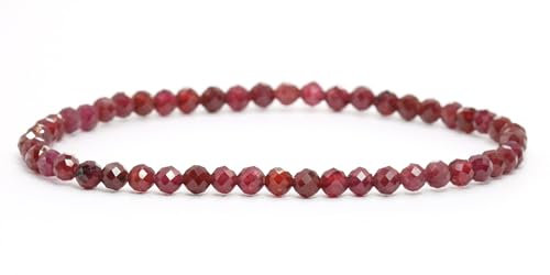 LAKADA Echtes Granat Edelstein Armband mit facettierten 4mm Perlen Heilstein Schutzstein Edelsteinarmband Glücksbringer Talisman Geschenk (Granat, 21CM)