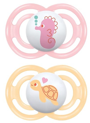 MAM Perfect Confezione Doppia Succhietto 16+ Mesi (Set da 2), Ciuccio MAM 16 36 mesi silicone per un sano sviluppo orale, Kit da 2 accessori neonato con porta ciuccio sterilizzatore, Rosa/Giallo