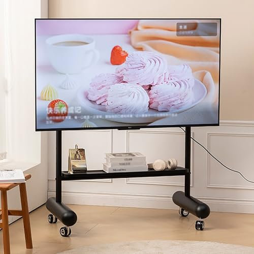 ZDMZR Soporte de TV con Ruedas de hasta 50 Kg, Mueble TV con Ruedas, Estante de Altura Ajustable, Soporte de Piso con Ruedas(Black,70-88in)