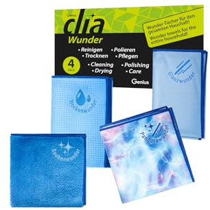 Genius Clia Wunder Mikrofaser-Reinigungstuch 4 TLG, Mikrofasertücher Geschirrtücher streifenfrei, Poliertuch Allzwecktücher, wiederverwendbar Blau