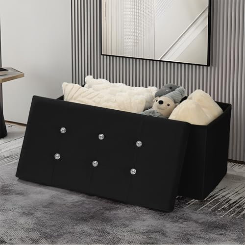 AKH HOUSEWARE 76 x 38cm Ottoman Storage Box with Lid Foot Bedside Stool for Bed Room, Living Room Furniture Velvet Storage Bench Toy Storage Box Ottoman Stool Seat (Black, 38 x 76 cm)