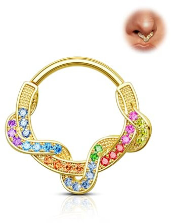 Agrewd Twist Septum Piercing Schmuck Gold Septum Ring 16G Bunte Helix Daith Piercing Schmuck 8 mm/10 mm Helix Daith Ohrringe für Frauen, Zirkonia