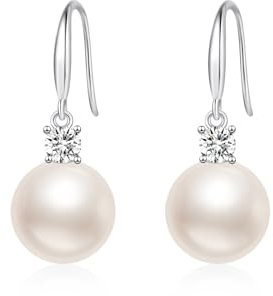 YAXUN Perlenohrringe für Damen aus Sterling Silber 925-12mm Weiße Perlen Ohrhänger mit österreichischem Kristall Diamant aus 5A Zirkonia