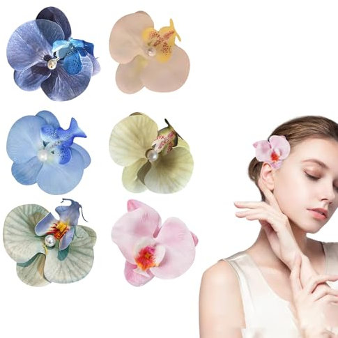 6 fermagli per capelli con fiori hawaiani, fermagli per capelli con fiori di orchidea, riutilizzabili per donne, fermagli artificiali Phalaenopsis, clip per capelli per festival e stran (MIX-A)