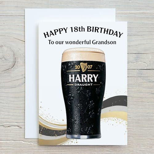 Personalised Irish Stout Design Card | Guinness-Style Pint Glass | Add Name, Year, Occasion & Relationship | 300gsm Linen | 21cm x 15cm | White Envelope Included