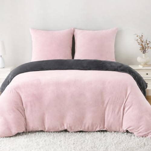 Viviland Winter Flanell Bettwäsche 155x220cm Bettdeckenbezug-Set Für Winter 1 Kissenbezüge 80x80cm- Rosa Fleece Dicke Winterbettwäsche - Warme Kuschelige Bettdeckenbezug mit Reißverschluss