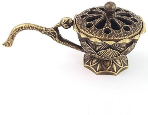 Handheld Lotus Incense Burner,Small Incense Burner,Lotus Hand Stove,Brass Incense Holder,Retro Incense Burner(Bronze)