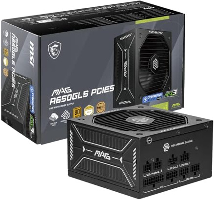 MSI mag A650GLS PCIE5, Fuente de alimentación compacta Totalmente Modular para Juegos de 650 W, 80+ Gold, ATX 3.1 y PCIe 5.1, Cable Nativo de Doble Color 12V-2x6, Cables de Cubierta en Relieve, bajo