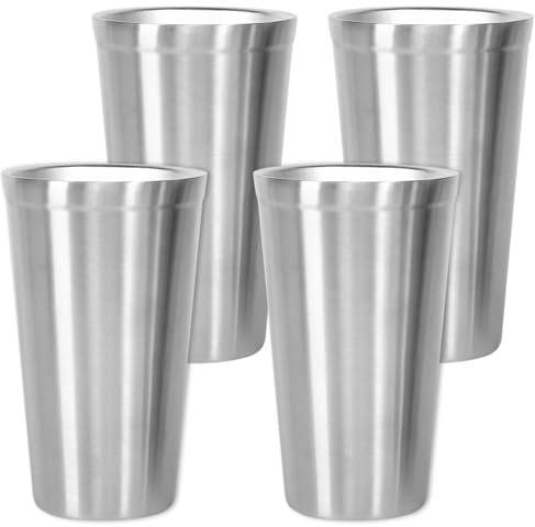 Youda Doppelwandige Isolierbecher aus Edelstahl, Stapelbar, Kaffeetasse/Teetasse/Kühlende Biergläser, ideal für Kinder, für Reisen, Outdoor, Camping & Alltag, 16 oz (480 ml) (Silber 4er-Set)