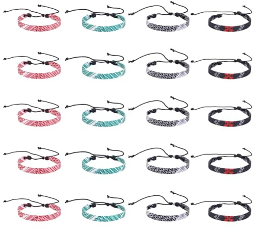 UNICRAFTALE 20 Stück 4 Farben Frei Palästina Armbänder Handgefertigt Adjustierbare Gewobene Stoffarmbänder Keffiyeh Sashka Ethnischer Stil Handgelenkbänder Für Damen Herren Schmuck 5.6~9.15cm
