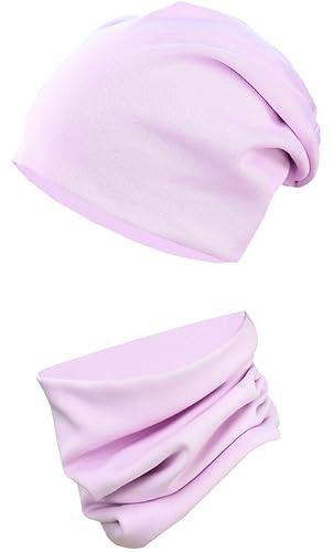 TupTam Mütze und Schal Kinder Set – Weiches Set für Herbst und Winter, Farbe: Helllila, Kinder Größe: 44-52