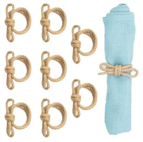 Natural Linen Rope Napkin Rings, Set of 8, Eco-Friendly Hand-Woven Texture, Simple Elegant Design, Table Setting Decor for Dining, Parties, Holidays