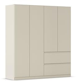 Rauch Möbel Costa, Kleiderschrank, Farbe Beige, Breite 181 cm | Schrank, 4-türig, 2 Schubladen, Push-to-open, Zubehör Premium, für Schlafzimmer, Kinderzimmer, Babyzimmer, Garderobe