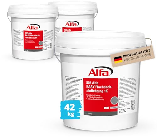 6x Alfa Flachdachabdichtung 7 kg Flüssigkunststoff für Dach – Garagendach | Profi Qualität – Gebrauchsfertiger Flüssigkunststoff für Flachdächer, Garagen und Carports, UV-beständig und rissüberbrückend