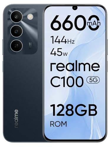 realme C100 5G Smartphone 128GB ROM, Batería Titan 6600mAh y Carga Rápida 45W, Teléfono Móvil con 144Hz Ultra Brillante, Android 16 Móviles Resistencia a Antigolpes Militar, Carga Inversa 6.5W, IP64