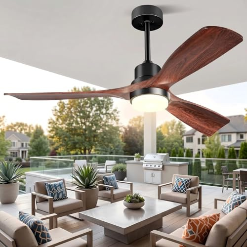 132cm Ventilador De Techo Con Luz Y Mando Motor Dc Silencioso 3aspas Marrón | Ventilador De Techo Con Luz Silencioso Exterior Temporizador 6 Velocidades 3 Temperaturas De Color Función Verano Invierno
