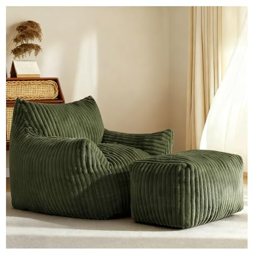 Calivra Pouf XXL pour adultes avec ottoman – Fauteuil inclinable ergonomique Relax avec support à 5 zones, revêtement Corduroy, rembourrage en éponge à haute élasticité, gain de place pour le salon