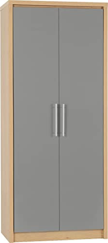 Seconique Seville 2 Door Wardrobe in Grey Gloss/Light Oak Effect Veneer