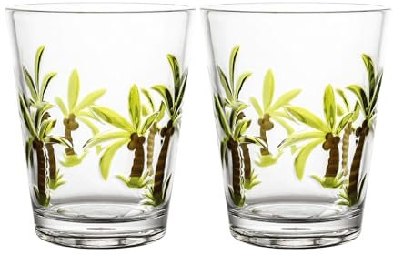 Supreme Housewares Palm Tree DOF Tumblers, Stackable BPA-Free Acrylic Cups with Embossed Palm Tree Design, Reusable Drinkware for Water, Cold Drink or Cocktails, Green, 16 oz, Set of 2