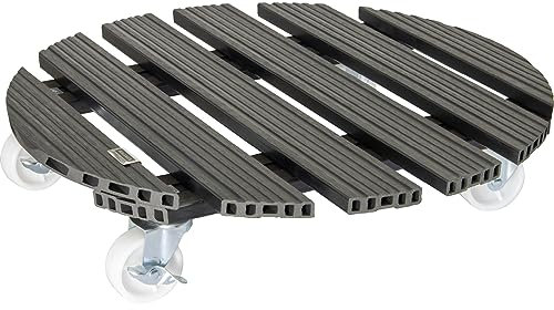 WAGNER Pflanzenroller WPC Ø 50 x 11 cm I Blumenroller für Außenbereich + Innenbereich I Kübelroller aus FSC® Wood Plastic Composite, anthrazit I 2 Feststeller I Tragkraft 120 kg - 20056501