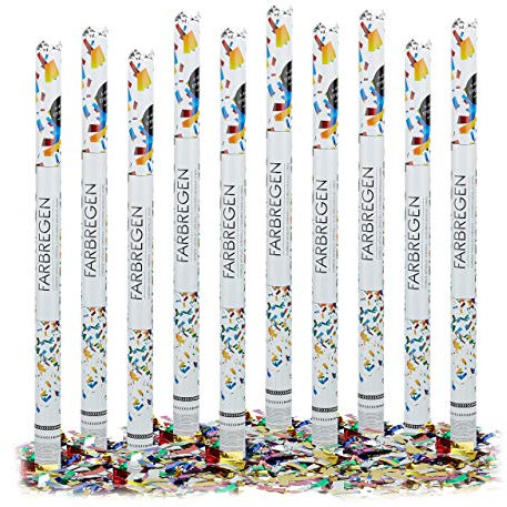 Relaxdays 10 x Party Popper 80 cm im Konfettikanonen Set, Konfetti Bombe für Hochzeit und Geburtstag, Konfetti Shooter 6-8 m Effekthöhe, bunt metallic