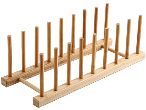 DUBENS Holz Abtropfgestel Küche Geschirrkorb Abtropfständer Bambus Abtropfhalter mit 8 Steckplätzen für Teller, Tassen, Buch Geschirrtrockner Abtropfgestell Tellerständer, 21 x 12 x 9,2 cm