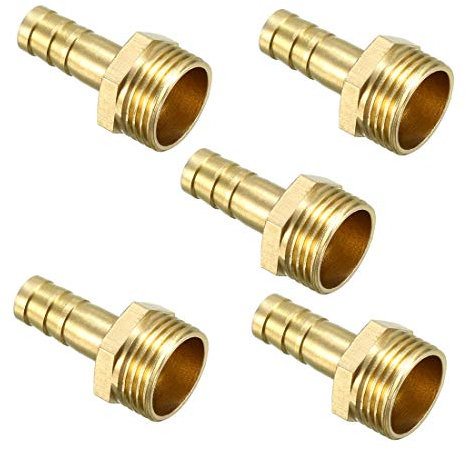sourcing map 5pcs Raccord cannelé tuyau en laiton 8mm barbelé x 3/8 PT mâle Adaptateur connecteur