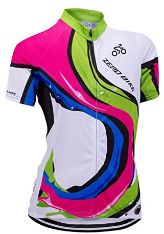Damen Atmungsaktiv Schnelltrocknend Fahrradtrikot, Outdoor Kurzarm Radsport-Shirt, 0016, L