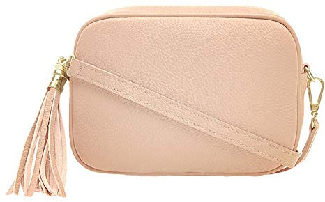 Montte Di Jinne - 100% Made in Italy - Soft Leather Leather Women's Cross Body Bag with Tassel key Ring (SMOKE ROSE)