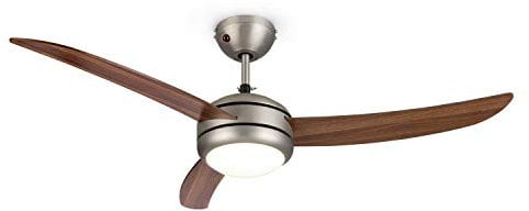 KLARSTEIN El Paso – ventilador de techo, 2 en 1: ventilador y lámpara de techo, 132 cm de diámetro, 3 aspas, caudal de 10.344 m³/h, 3 velocidades, Nogal