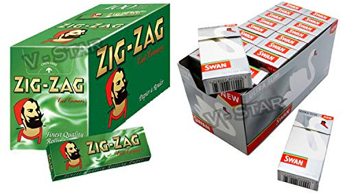 FULL BOX OF ZIG ZAG GREEN ROLLING PAPERS + FULL BOX OF SWAN FILTER TIPS (ULTRA SLIM)