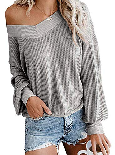 Dreamskull Damen Frauen Pullover Blusen Shirt Longpulli Oberteile Longshirt Bluse Long Locker Elegant Langarm Schulterfrei Tunika Party Stretch Tops T-Shirt