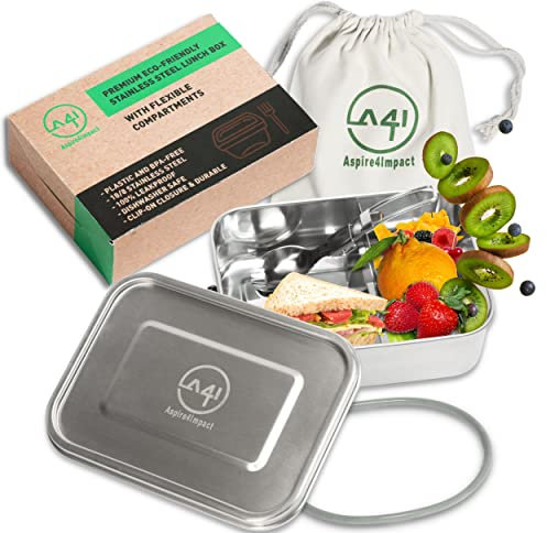 A4i ® Premium Stainless Steel Lunch Box with compartments (1200ml) Brotdose Mit Fächern Erwachsene In 3 Größen, Bento Box Leak-proof, Auslaufsichere Jausenbox, Für Kinder, Silver Visit the Store