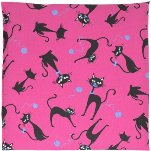 Coussin thermique aux noyaux de cerises 24x24cm chat noir - fuchsia - Coussin chauffant et compresse froide. Bouillotte sèche aux noyaux de cerises 24x24 cm
