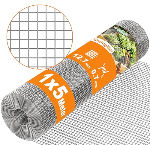 Amagabeli Galvanized Welded Mesh Fence, Roll 1.0M x 5M, Mesh Opening 12x12mm, 0.7mm Thick Wire - For Fencing, Chicken Coops, Garden, and Reinforcement