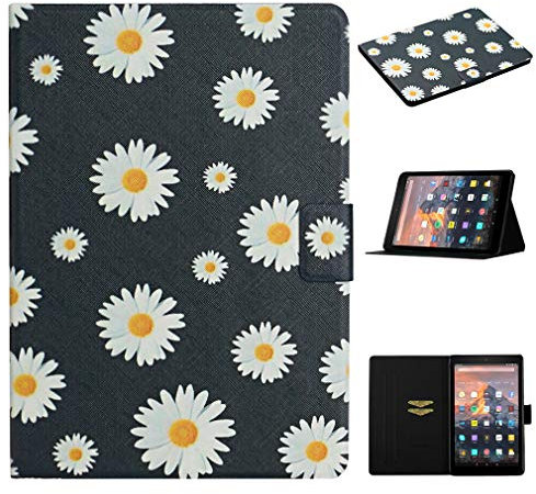 LMFULM® Case for Amazon Kindle Fire HD 8 2016/2017/ 2018 (8.0 Inch) PU Leather Protective Shell Smart Case with Sleep/Wake Stand Case Flip Cover Holster Small Daisies