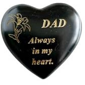 David Fischhoff Black & Gold Lily Heart Stone - Name Choice - Funeral Grave Memorial Ornament- Grave Decoration - Graveside Ornaments - (Black & Gold - Lily, Dad)