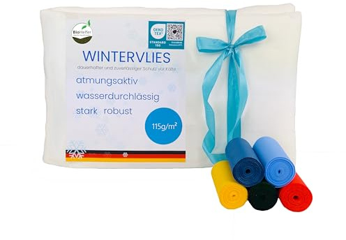 BioHelfer Frostschutzvlies, 115g/m², Kälteschutz für Pflanzen, inkl. 5 Befestigungsbänder, 1,5m x 10m, Weiß