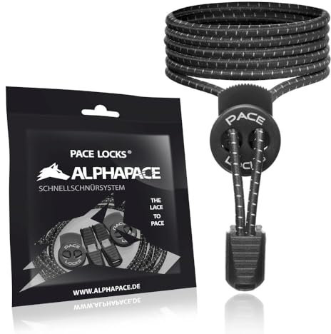 ALPHAPACE Pace Locks Elastische Schnürsenkel ohne binden mit Schnellverschluss, Schuhbänder ohne Schnüren, Slip-on Schnellverschluss für Sport, Jugend & ältere Menschen, 120 cm, 3-Paar in Schwarz