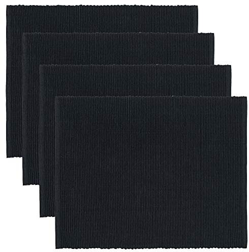 LINUM Uni 4-er Pack Tischsets 35x46 cm, 100% Gerippte Baumwolle, Abwaschbar, Schwarz