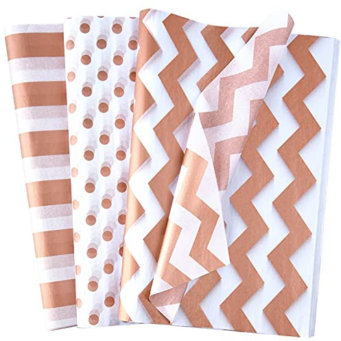 MIAHART 60 Pcs Rose Gold Tissue Paper Bulk 3 Style Decorative Metallic Wrapping Paper for Birthday Weddings Christmas Party Mothers Day Decoration, DIY Arts Crafts (Rose Gold)