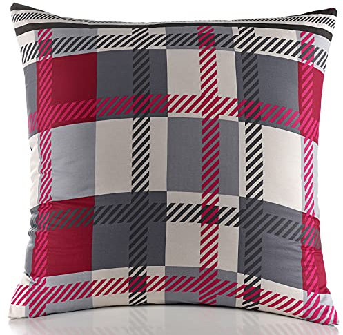 Kissenbezug Kissenhülle Kopfkissenbezug Pillow Cover Pillowcase 40x40 40x60 40x80 50x50 80x80 2er-Set Doppelpack 100% Baumwolle, Farbe: Rot Grau Weiß, (Größe: 40 x 80 cm Baumwolle)