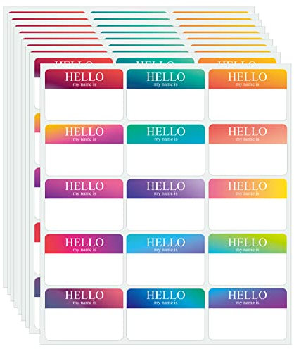 Namensschilder, Regenbogen-Aufkleber, Hello My Name is, 15 Farben, Hello My Name is Namensschild für Schule, Büro, Zuhause (7,6 x 5,1 cm), 345 Stück