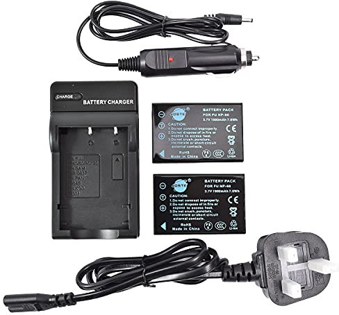 DSTE 2pcs NP-60 Rechargebale Li-ion Battery + Charger DC29U Compatible with Fujifilm LS420 LS433 LS633 LS743 LS753 P712 P850 P880 Z730 Z7590 Z760 and Drift 1080p