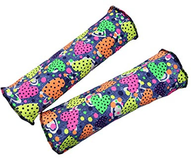 Britta Meier Accessoire Pulswärmer/Armstulpen aus Baumwoll-Jersey mit Rüschennaht aus meiner Nähwerkstatt (Dunkelblau Flower) (Neon Herz)