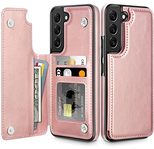 Coolden for Samsung S22 Case Wallet with Card Holder (3 Cards) Rose Gold | Shockproof Flip Soft PU Leather Magnetic Closure Heavy Duty Protective, Card Slot Wallet Cover for Samsung Galaxy S22 Case