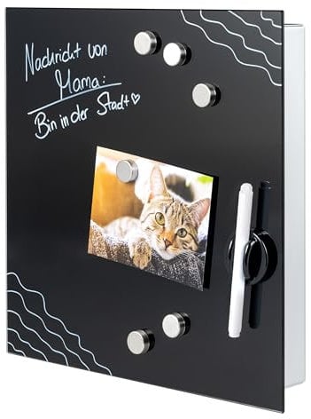 bremermann Schlüsselkasten XL mit Glasfront, beschreibbar, 13 Haken, 6 Magnete, 2 Marker, 1 Marker-Halter, Korpus aus Metall grau pulverbeschichtet (Schwarz)