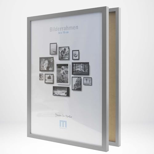 M MERCEO 2 Stk. Bilderrahmen 50x70cm in grau aus MDF, minimalistisch & modern für Fotos & Bilder. Inkl. Acrylglasschutz. Eignet sich als Tisch-Aufsteller und für die Wand, Hochformat oder Querformat.