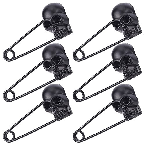 GORGECRAFT 6 STÜCKE Schwarz Totenkopf Sicherheitsnadeln Broschen Pins Bulk Zinklegierung Coiless Sicherheitsnadel Für Halloween Decken Schals Pullover