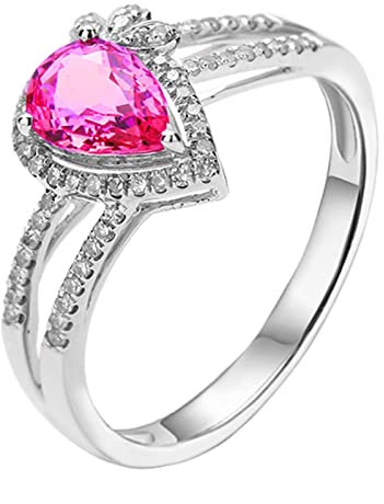 KnSam 18K Weißgold Hochzeitsring Frauen, Rosa Saphir Eheringe 0.81ct Klassiker 750 Weißgold Diamantring mit Diamant Echtgold Schmuck, Gr.58 (18.5)